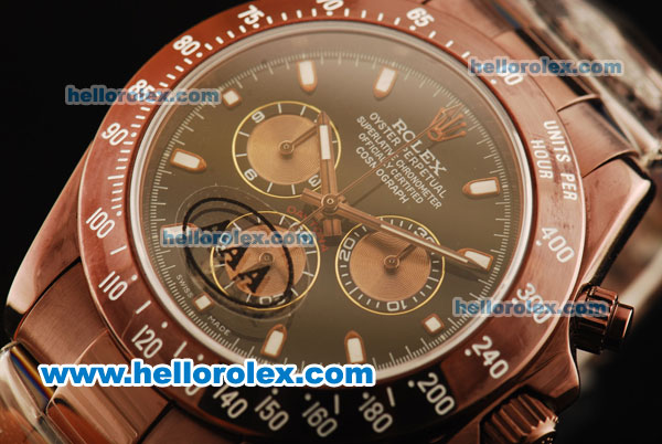 Rolex Daytona II Chronograph Swiss Valjoux 7750 Automatic Movement Brown PVD Case with Black Dial and Brown PVD Strap - Click Image to Close